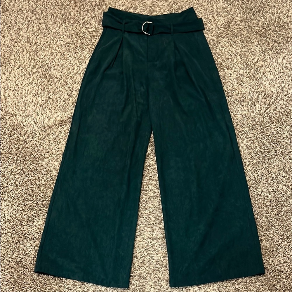 Cider Green Wide Leg Pants with Textured Fabric